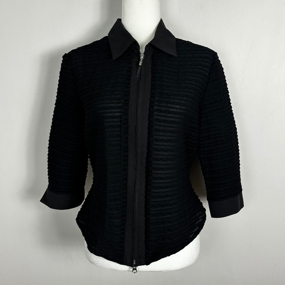 Joseph Ribkoff‎ Canada Vintage Black Jacket Full Zip Womens Size 12 Semi Sheer